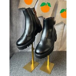 Calvin Klein Boots Womens Black KCKALONIE3 Lug Sole Ankle Zip Size 6
